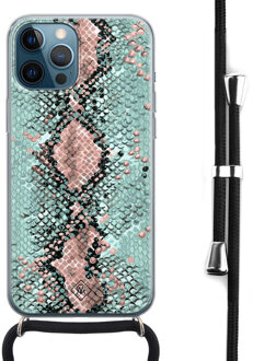 Casimoda iPhone 12 Pro Max hoesje met koord - Snake pastel Mint