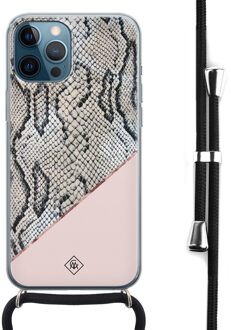 Casimoda iPhone 12 Pro Max hoesje met koord - Snake print roze