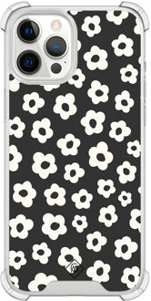Casimoda iPhone 12 Pro Max shockproof hoesje - Retro bloempjes Zwart