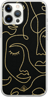 Casimoda iPhone 12 Pro Max siliconen hoesje - Abstract faces Zwart