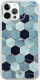 Casimoda iPhone 12 Pro Max siliconen hoesje - Blue cubes Blauw