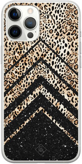 Casimoda iPhone 12 Pro Max siliconen hoesje - Chevron luipaard Zwart, Bruin/beige