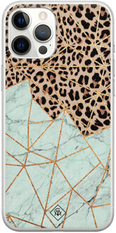 Casimoda iPhone 12 Pro Max siliconen hoesje - Luipaard marmer mint Bruin/beige, Mint