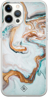 Casimoda iPhone 12 Pro Max siliconen hoesje - Marmer blauw goud Blauw, Goudkleurig