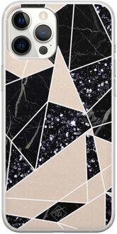 Casimoda iPhone 12 Pro Max siliconen telefoonhoesje - Abstract painted Zwart, Bruin/beige