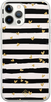 Casimoda iPhone 12 Pro Max siliconen telefoonhoesje - Hart streepjes Zwart, Goudkleurig