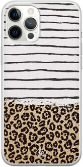 Casimoda iPhone 12 Pro Max siliconen telefoonhoesje - Leopard lines Bruin/beige