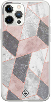 Casimoda iPhone 12 Pro Max siliconen telefoonhoesje - Stone grid Roze