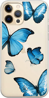 Casimoda iPhone 12 Pro Max transparant hoesje - Vlinders Blauw