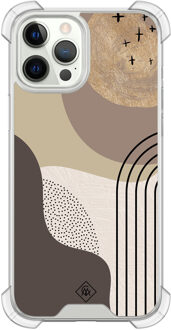 Casimoda iPhone 12 (Pro) shockproof hoesje - Abstract almond shapes Bruin/beige