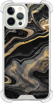 Casimoda iPhone 12 (Pro) shockproof hoesje - Marbling Bruin/beige