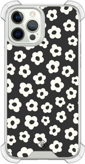 Casimoda iPhone 12 (Pro) shockproof hoesje - Retro bloempjes Zwart