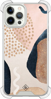Casimoda iPhone 12 (Pro) siliconen shockproof hoesje - Abstract dots Bruin/beige