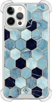Casimoda iPhone 12 (Pro) siliconen shockproof hoesje - Blue cubes Blauw