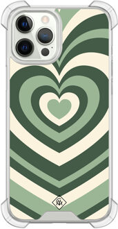 Casimoda iPhone 12 (Pro) siliconen shockproof hoesje - Groen hart swirl