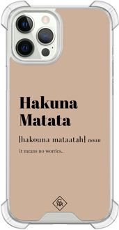 Casimoda iPhone 12 (Pro) siliconen shockproof hoesje - Hakuna matata Bruin/beige