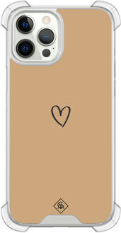 Casimoda iPhone 12 (Pro) siliconen shockproof hoesje - Hart bruin Bruin/beige