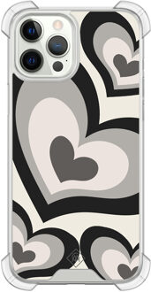 Casimoda iPhone 12 (Pro) siliconen shockproof hoesje - Hart swirl zwart