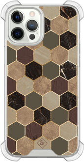 Casimoda iPhone 12 (Pro) siliconen shockproof hoesje - Kubus groen bruin Bruin/beige