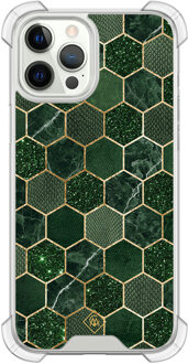 Casimoda iPhone 12 (Pro) siliconen shockproof hoesje - Kubus groen