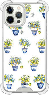 Casimoda iPhone 12 (Pro) siliconen shockproof hoesje - Lemon trees Wit