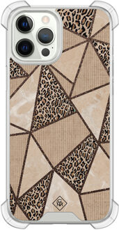 Casimoda iPhone 12 (Pro) siliconen shockproof hoesje - Leopard abstract Bruin/beige