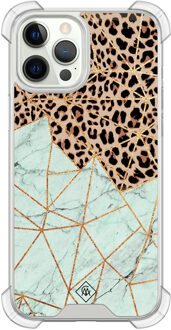 Casimoda iPhone 12 (Pro) siliconen shockproof hoesje - Luipaard marmer mint