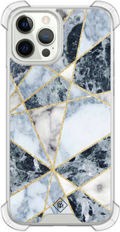 Casimoda iPhone 12 (Pro) siliconen shockproof hoesje - Marmer blauw