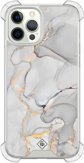Casimoda iPhone 12 (Pro) siliconen shockproof hoesje - Marmer grijs Grijs/zilverkleurig