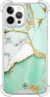 Casimoda iPhone 12 (Pro) siliconen shockproof hoesje - Marmer mintgroen