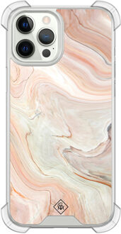 Casimoda iPhone 12 (Pro) siliconen shockproof hoesje - Marmer waves Bruin/beige