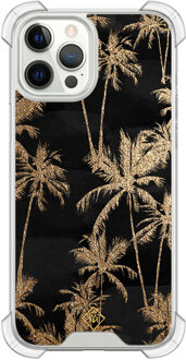 Casimoda iPhone 12 (Pro) siliconen shockproof hoesje - Palmbomen Goudkleurig