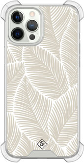 Casimoda iPhone 12 (Pro) siliconen shockproof hoesje - Palmy leaves beige Bruin/beige