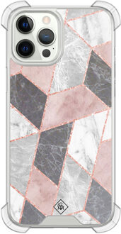 Casimoda iPhone 12 (Pro) siliconen shockproof hoesje - Stone grid Roze
