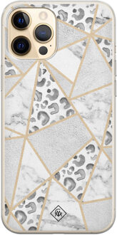 Casimoda iPhone 12 Pro siliconen telefoonhoesje - Stone & leopard print Bruin/beige