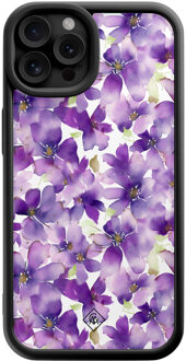 Casimoda iPhone 12 Pro zwarte case - Floral violet Paars