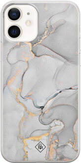 Casimoda iPhone 12 siliconen hoesje - Grijs marmer Grijs/zilverkleurig