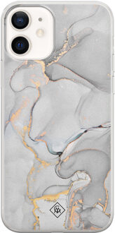 Casimoda iPhone 12 siliconen hoesje - Grijs marmer Grijs/zilverkleurig