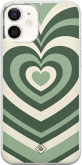 Casimoda iPhone 12 siliconen hoesje - Hart groen swirl