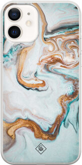 Casimoda iPhone 12 siliconen hoesje - Marmer blauw goud Blauw, Goudkleurig