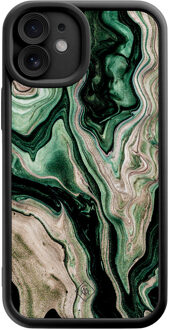 Casimoda iPhone 12 zwarte case - Green waves Groen