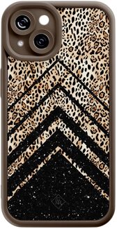 Casimoda iPhone 13 bruine case - Chevron luipaard Zwart