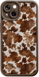 Casimoda iPhone 13 bruine case - Cowhide chic Bruin/beige