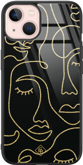 Casimoda iPhone 13 glazen hardcase - Abstract faces Zwart
