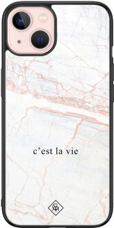 Casimoda iPhone 13 glazen hardcase - C'est la vie Bruin/beige
