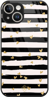 Casimoda iPhone 13 hardcase - Hart streepjes Zwart, Goudkleurig