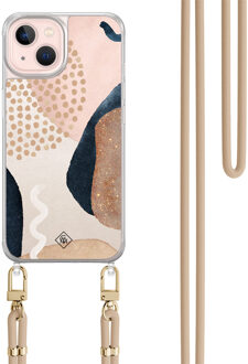 Casimoda iPhone 13 hoesje met beige koord - Abstract dots Bruin/beige