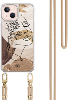 Casimoda iPhone 13 hoesje met beige koord - Abstract gezicht bruin Bruin/beige