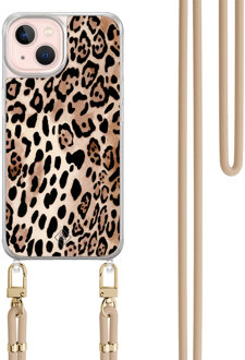 Casimoda iPhone 13 hoesje met beige koord - Golden wildcat Bruin/beige