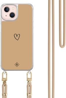 Casimoda iPhone 13 hoesje met beige koord - Hart bruin Bruin/beige
